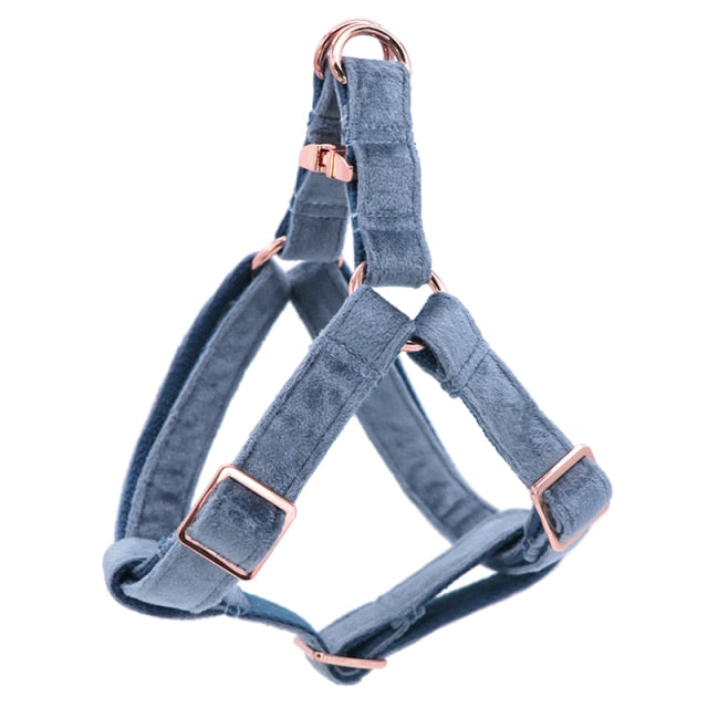 The Buffy: Light Blue Velvet Harness & Leash Set