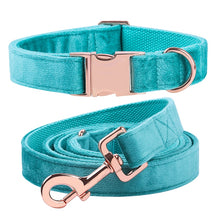 Load image into Gallery viewer, The Buffy: Teal Velvet Collar &amp; Leash Set
