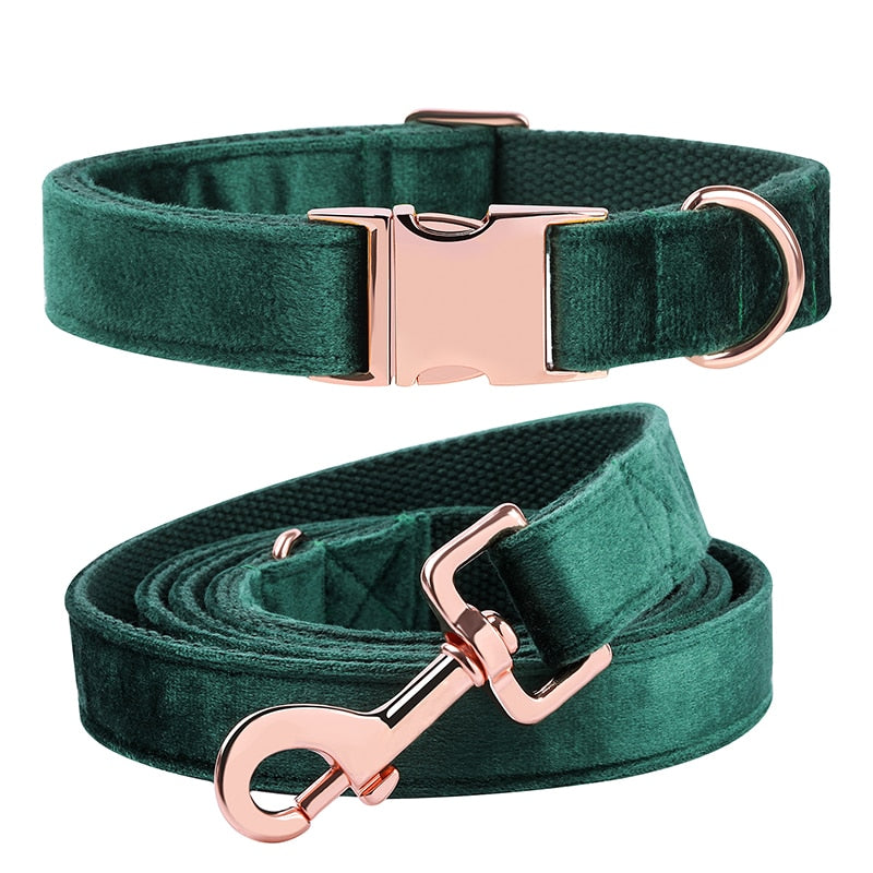 The Buffy: Emerald Green Velvet Collar & Leash Set